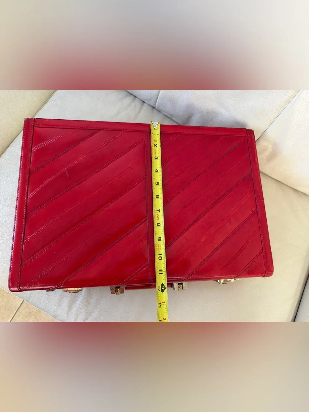 vintage red eel skin leather attaché briefcase features